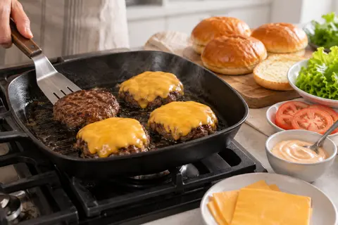 Cook bought patties and assemble burgers