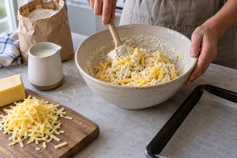 Bake cheese scones from a mix