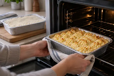 Heat prepared fish pie