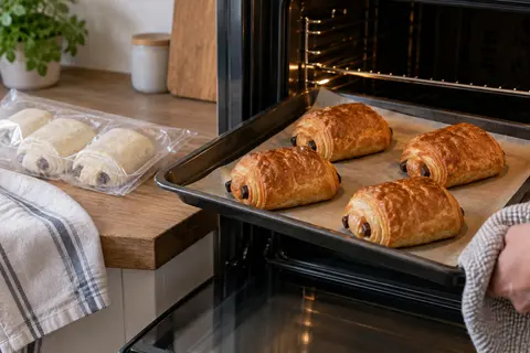 Warm bakery pains au chocolat