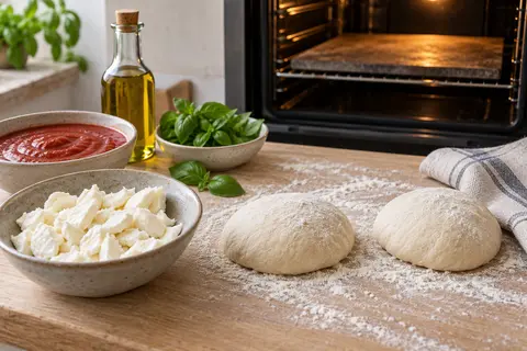 Stretch, top and bake the pizza