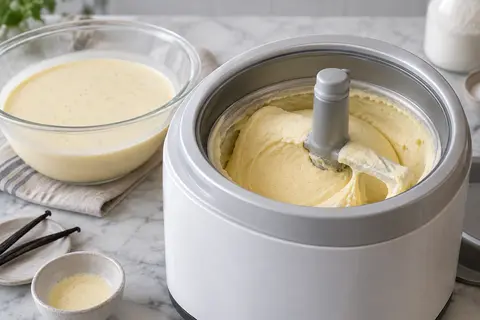 Churn a prepared vanilla custard