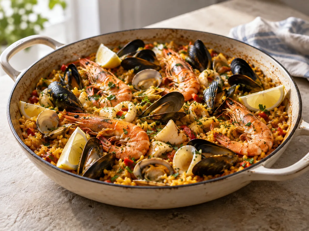 Seafood paella