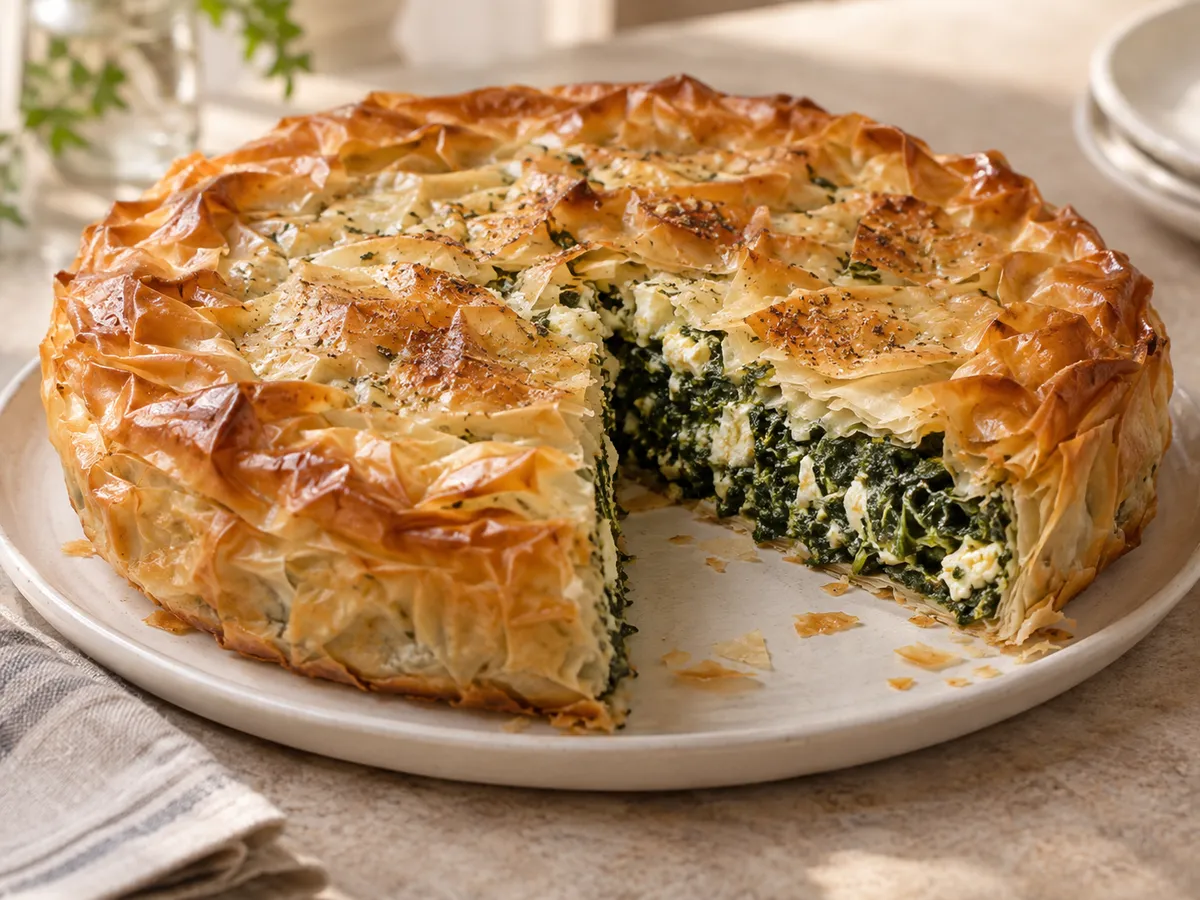 Spinach and feta filo pie